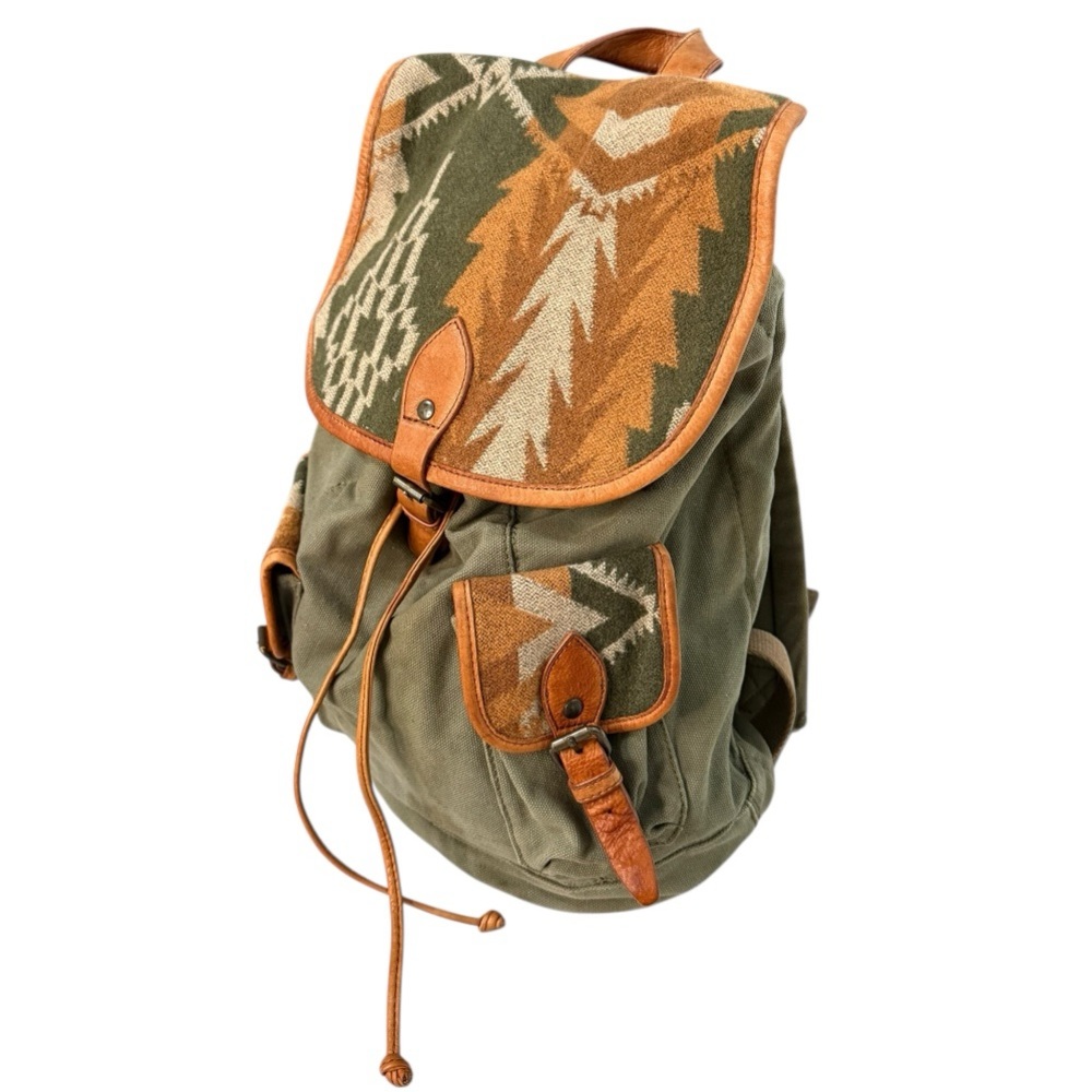 Pendleton Wool Canvas Leather Backpack Aztec Prin… - image 4